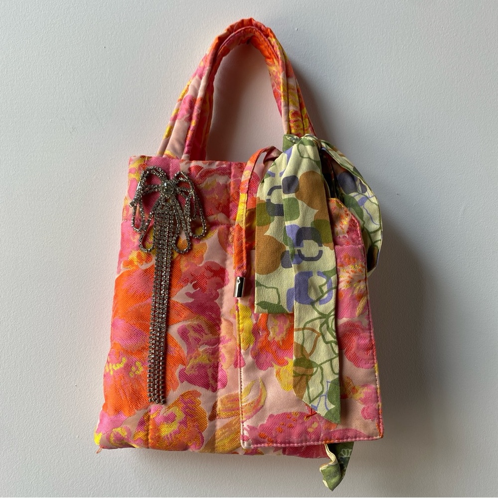 Collina Strada Floral Pink and Orange Tote Bag